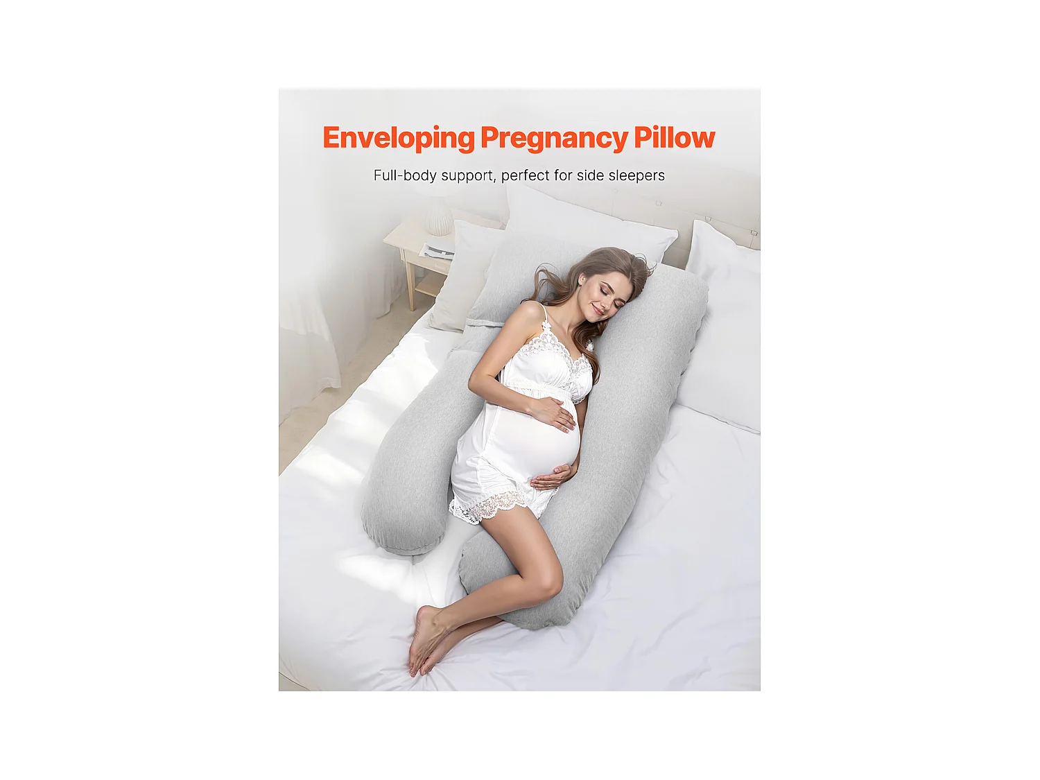 Zwangerschapskussen SucceBuy, U-Vormig Zwangerschapskussen, Zacht en Ademend, Verlicht Rug, Buik, Heupen en Benen