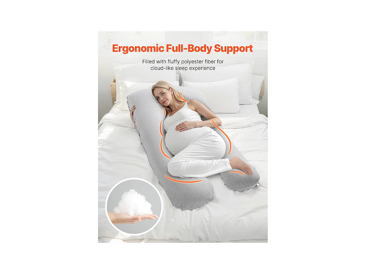 Zwangerschapskussen SucceBuy, U-Vormig Zwangerschapskussen, Zacht en Ademend, Verlicht Rug, Buik, Heupen en Benen