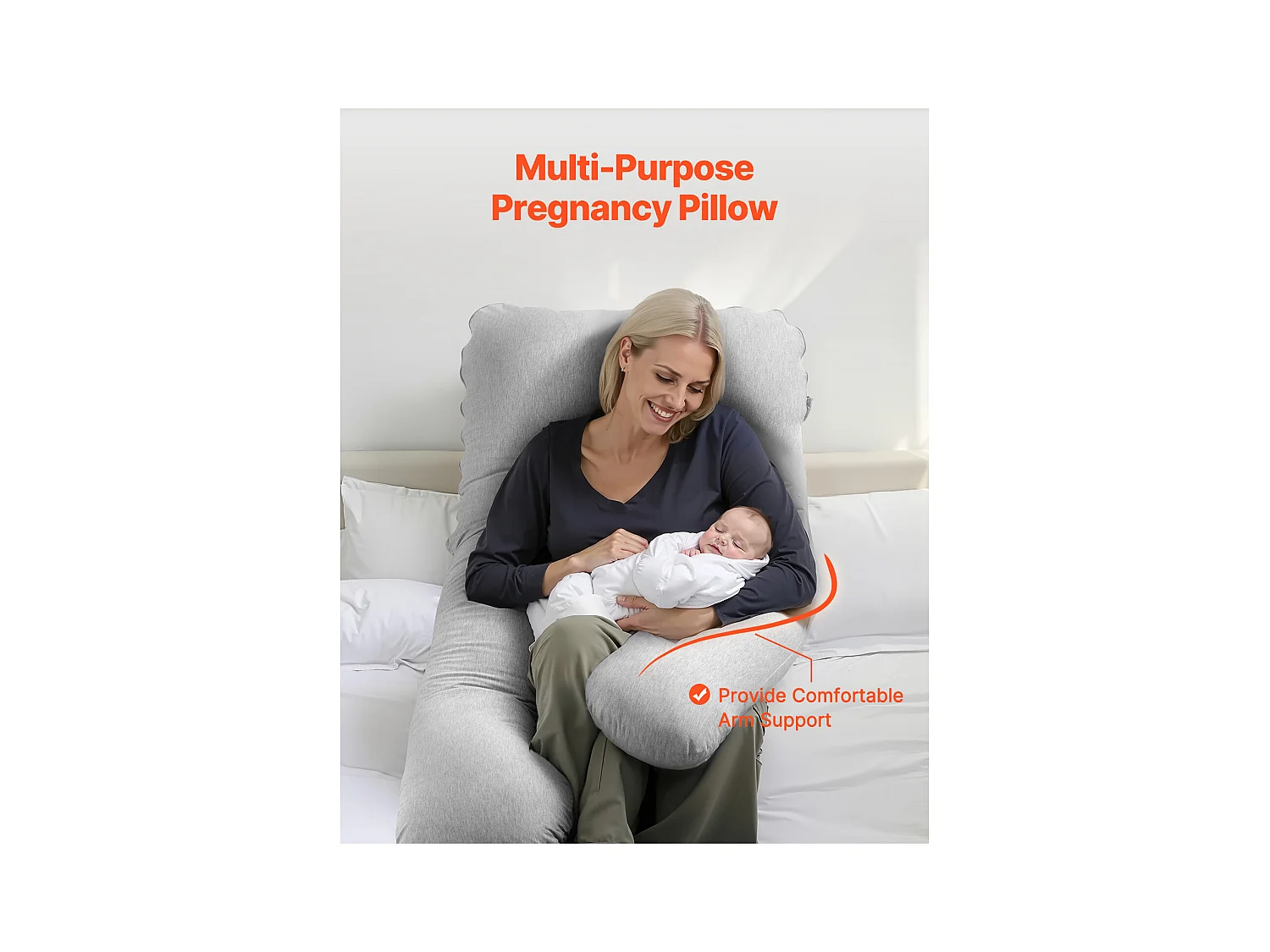 Zwangerschapskussen SucceBuy, U-Vormig Zwangerschapskussen, Zacht en Ademend, Verlicht Rug, Buik, Heupen en Benen