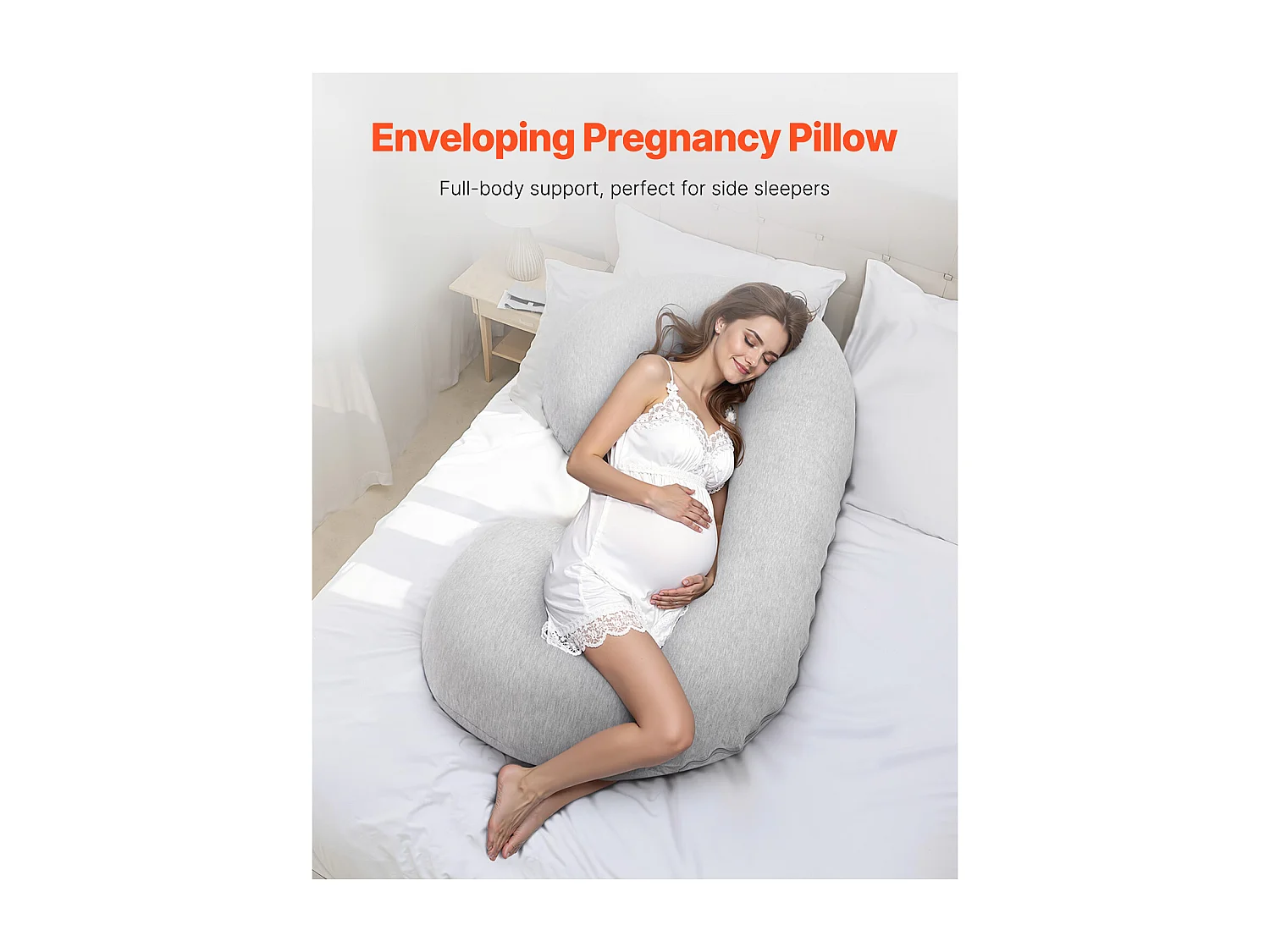 Zwangerschapskussen SucceBuy, C-Vormig Zwangerschapskussen, Zacht en Ademend, Verlicht Rug, Buik, Heupen en Benen