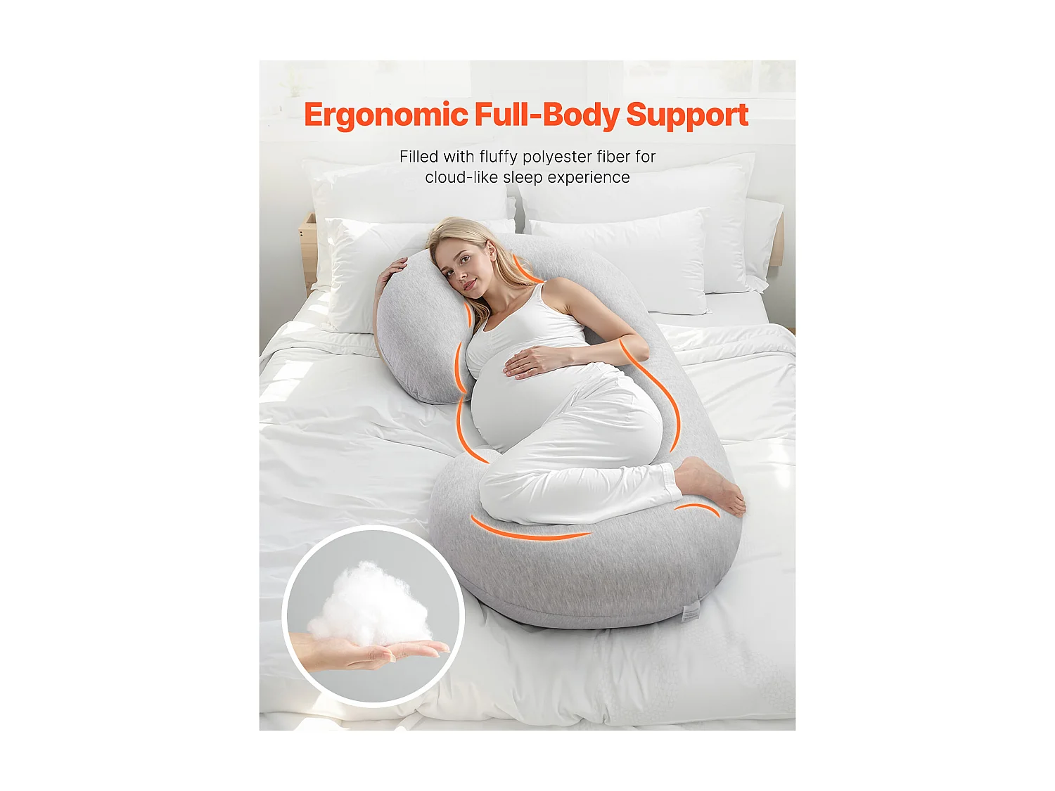 Zwangerschapskussen SucceBuy, C-Vormig Zwangerschapskussen, Zacht en Ademend, Verlicht Rug, Buik, Heupen en Benen