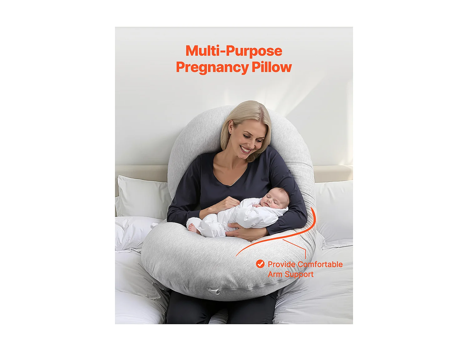 Zwangerschapskussen SucceBuy, C-Vormig Zwangerschapskussen, Zacht en Ademend, Verlicht Rug, Buik, Heupen en Benen