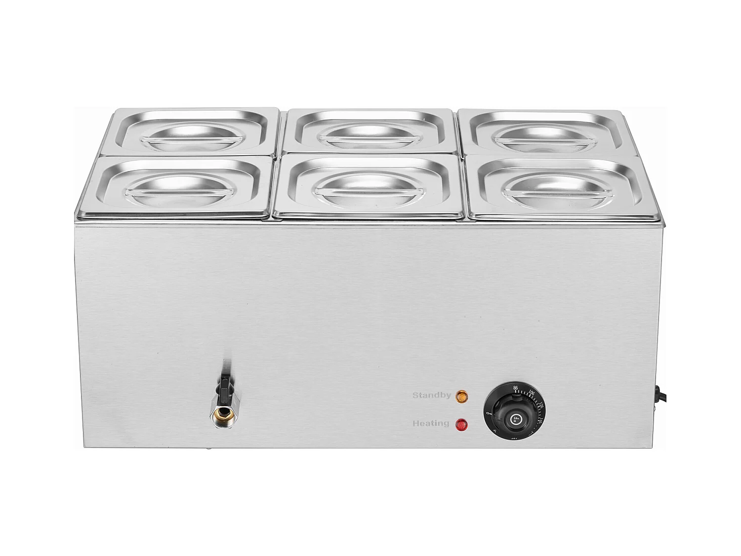 Buffetwarmer SucceBuy 13,5 L Commerciële Voedselverwarmer met 6 Schalen, Bain-Marie voor op het Aanrecht, 1200 W Roestvrijstalen Stoomtafel voor op het Aanrecht