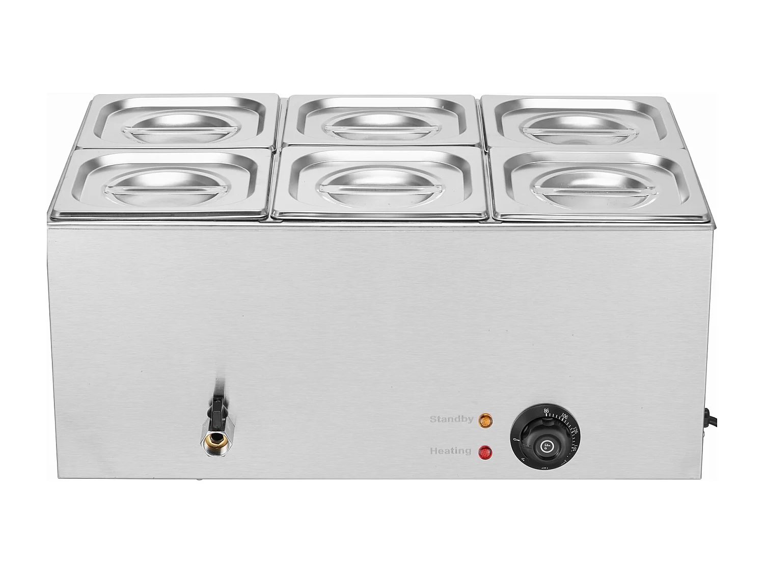 Chauffe-Plat Buffet SucceBuy Chauffe-Plats Commercial à 6 Casseroles, 13,5 L, Bain-Marie de Comptoir, Table à Vapeur en Acier Inoxydable de Comptoir de 1 200 W