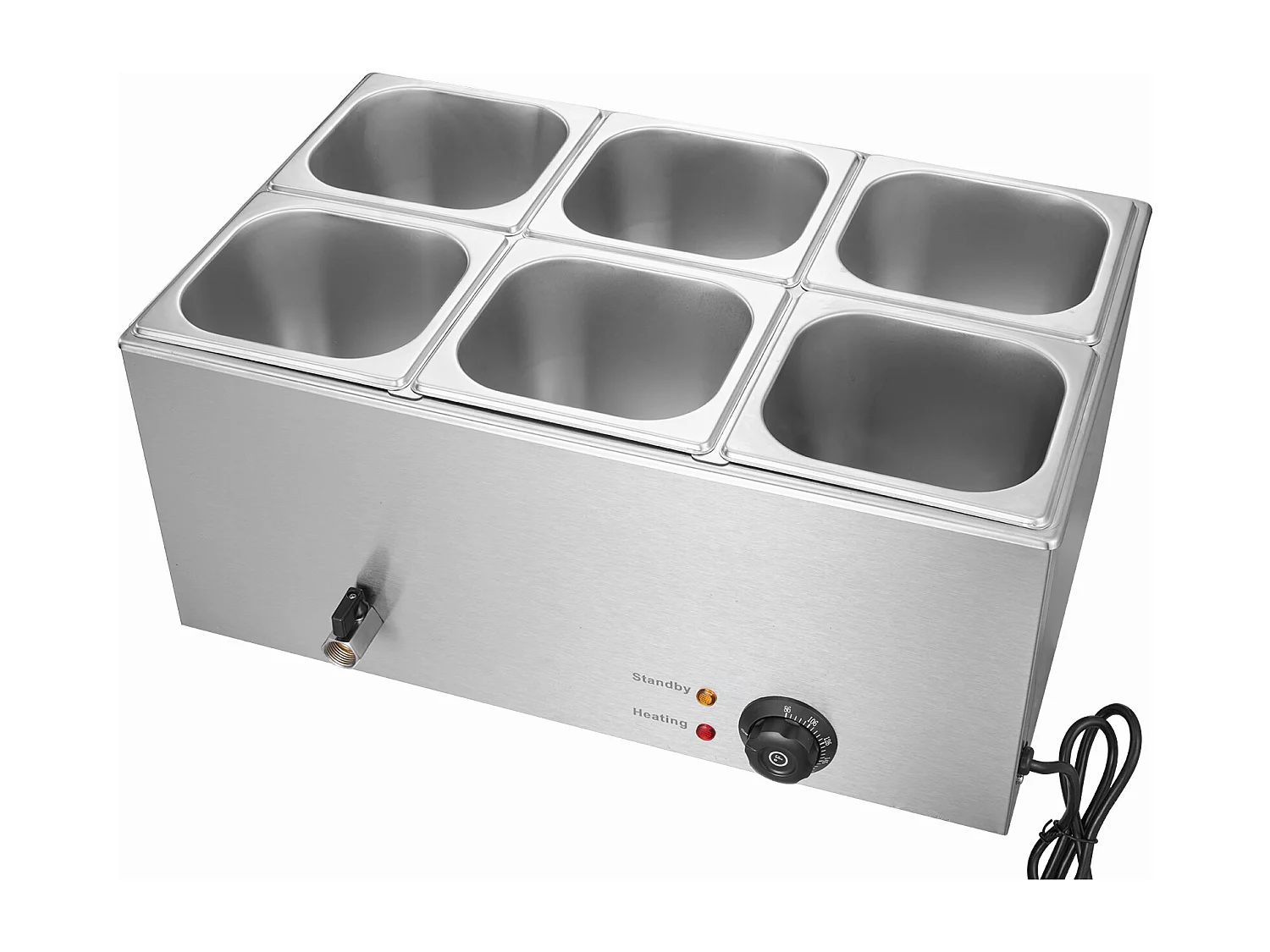 Chauffe-Plat Buffet SucceBuy Chauffe-Plats Commercial à 6 Casseroles, 13,5 L, Bain-Marie de Comptoir, Table à Vapeur en Acier Inoxydable de Comptoir de 1 200 W