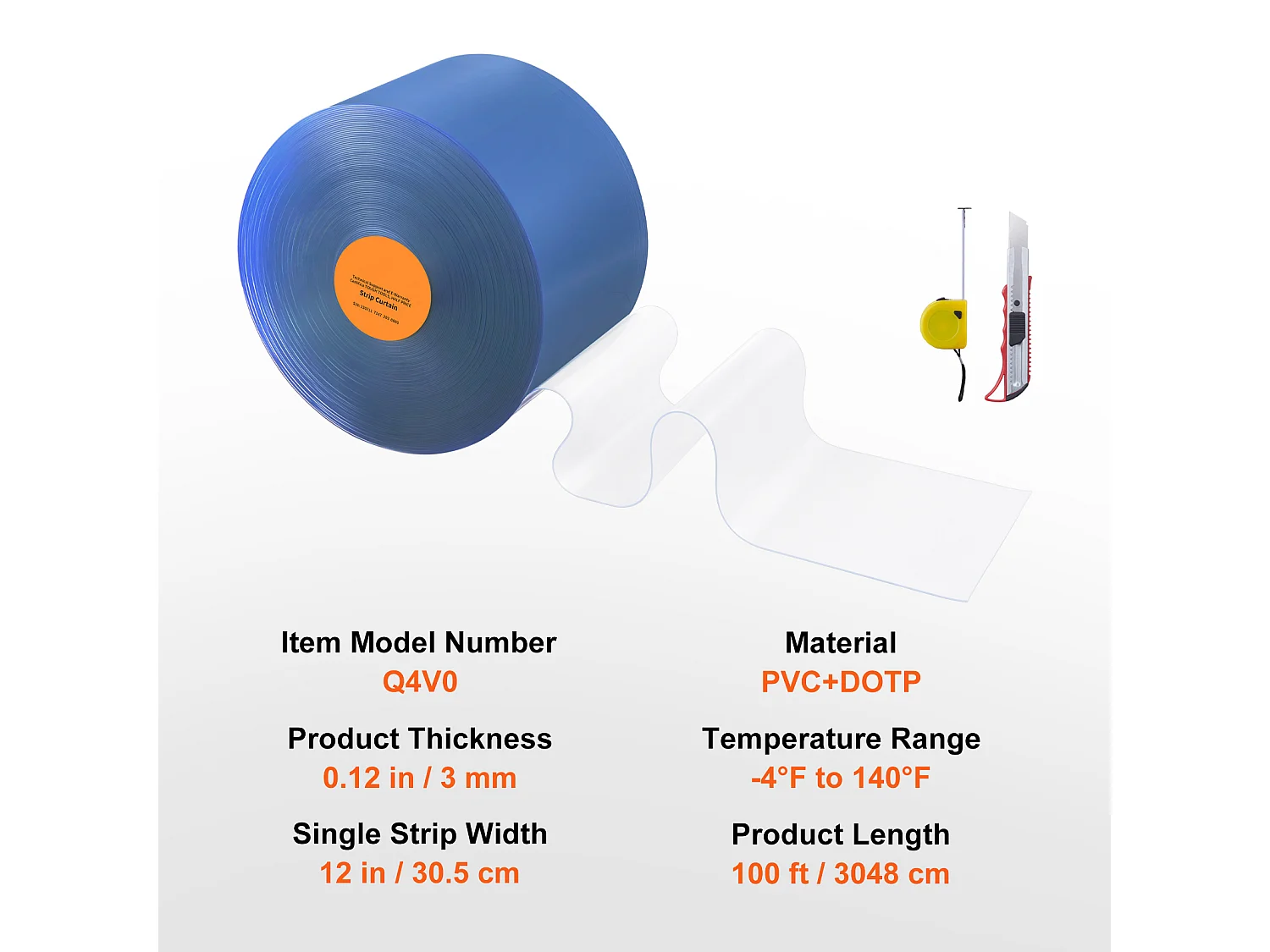 Striscia per Tenda da Porta SucceBuy Tenda a Strisce in PVC per Porta - Rotolo da 25,5 x 30,5 cm - per Frigorifero e Congelatore - Plastica Trasparente