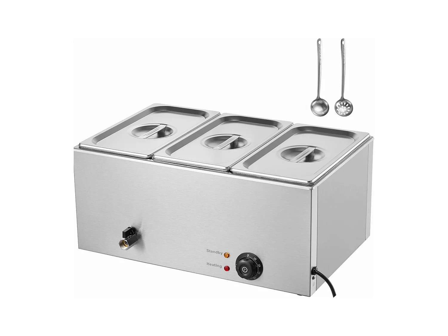 Buffetwarmer SucceBuy 1200 W 16,5 L Commerciële Voedselverwarmer met 3 Schalen, 540 x 360 x 250 mm, Roestvrij Staal, Instelbare Temperatuur, 7,5 kg