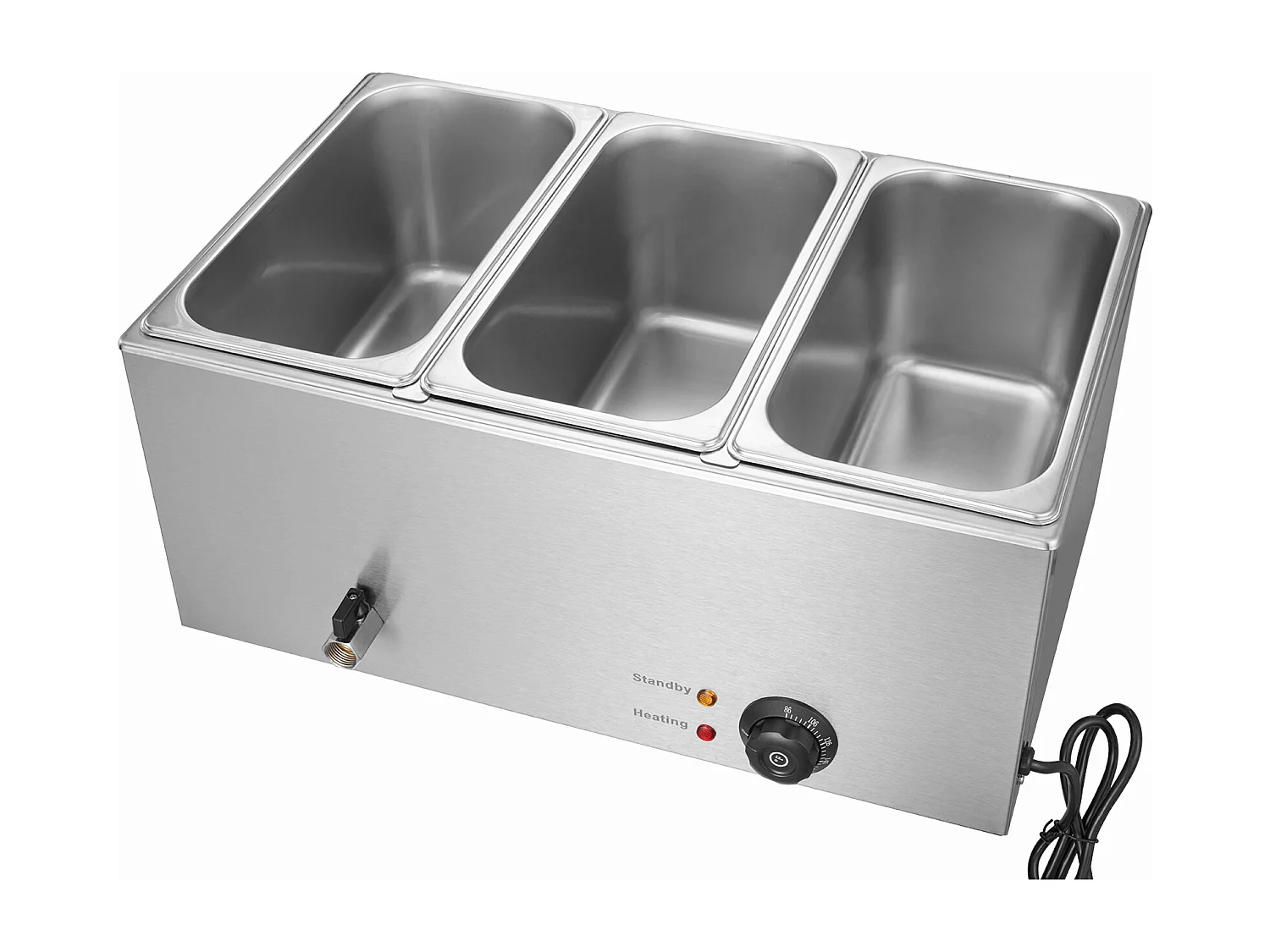 Scaldavivande a Buffet SucceBuy Scaldavivande Professionale a 3 Vassoi, 1200 W, 16,5 L, 540 x 360 x 250 mm, Acciaio Inox, Temperatura Regolabile, 7,5 kg