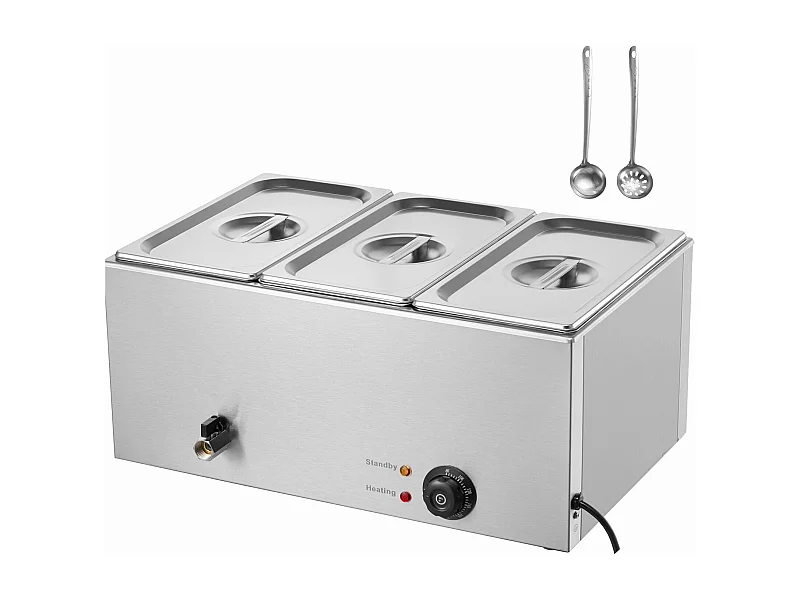 Scaldavivande a Buffet SucceBuy Scaldavivande Professionale a 3 Vassoi, 1200 W, 16,5 L, 540 x 360 x 250 mm, Acciaio Inox, Temperatura Regolabile, 7,5 kg