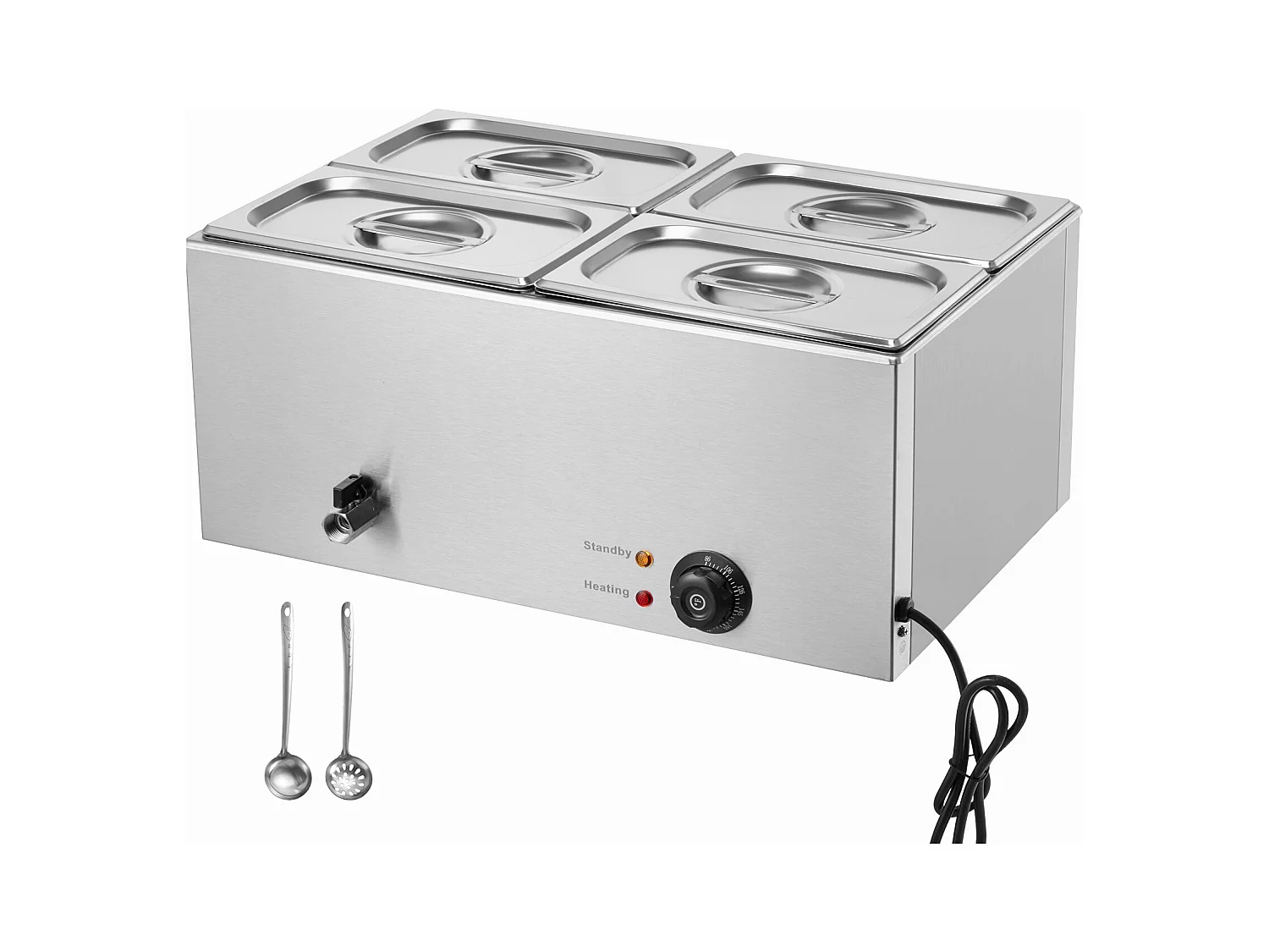 Buffetwarmer SucceBuy Aanrecht Voedselverwarmer met 4 Platen, 15 L Elektrische Bain-Marie voor Restaurants