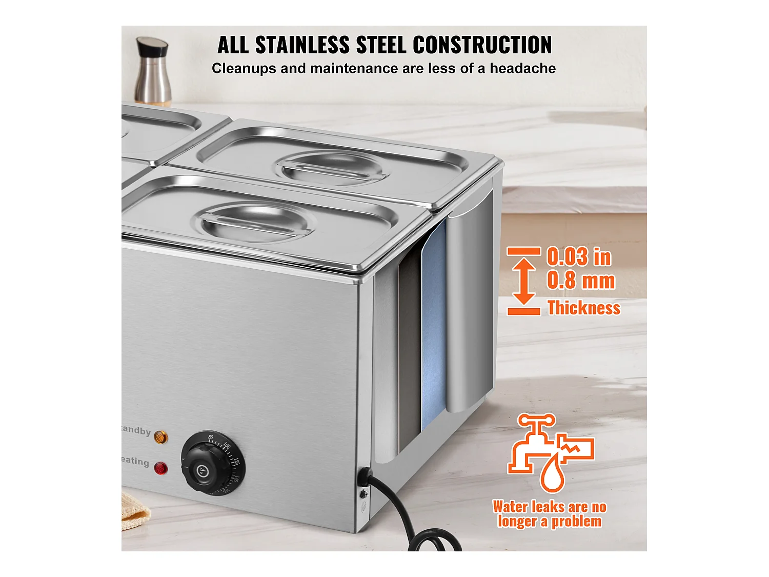 Buffetwarmer SucceBuy Aanrecht Voedselverwarmer met 4 Platen, 15 L Elektrische Bain-Marie voor Restaurants