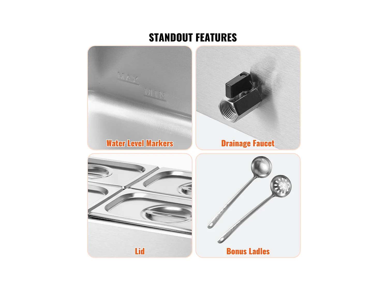 Buffetwarmer SucceBuy Aanrecht Voedselverwarmer met 4 Platen, 15 L Elektrische Bain-Marie voor Restaurants