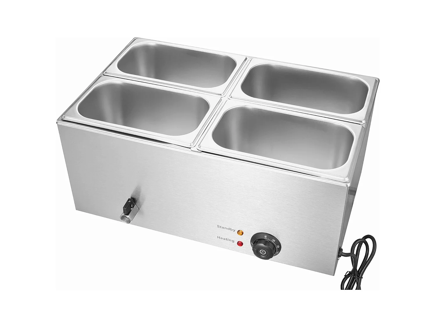 Buffetwarmer SucceBuy Aanrecht Voedselverwarmer met 4 Platen, 15 L Elektrische Bain-Marie voor Restaurants