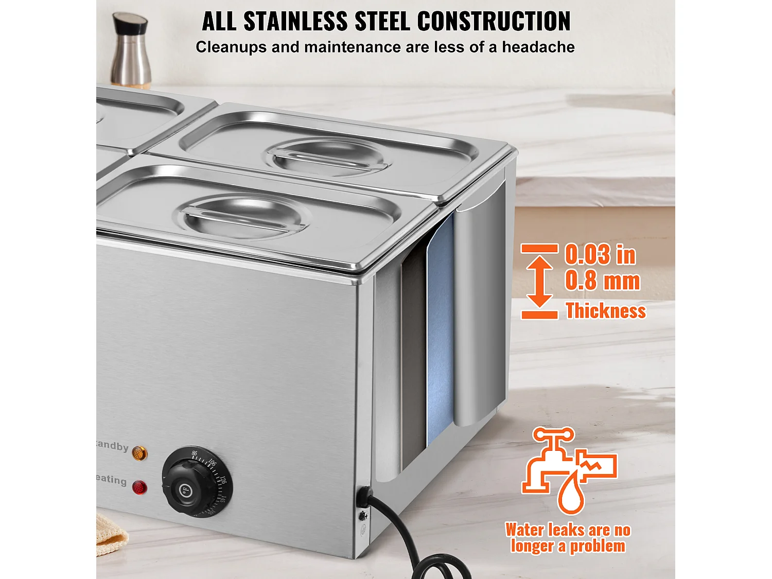 Chauffe-Plat Buffet SucceBuy Chauffe-Plats de Comptoir à 4 Plaques, Bain-Marie Électrique de 15 L pour Restaurants