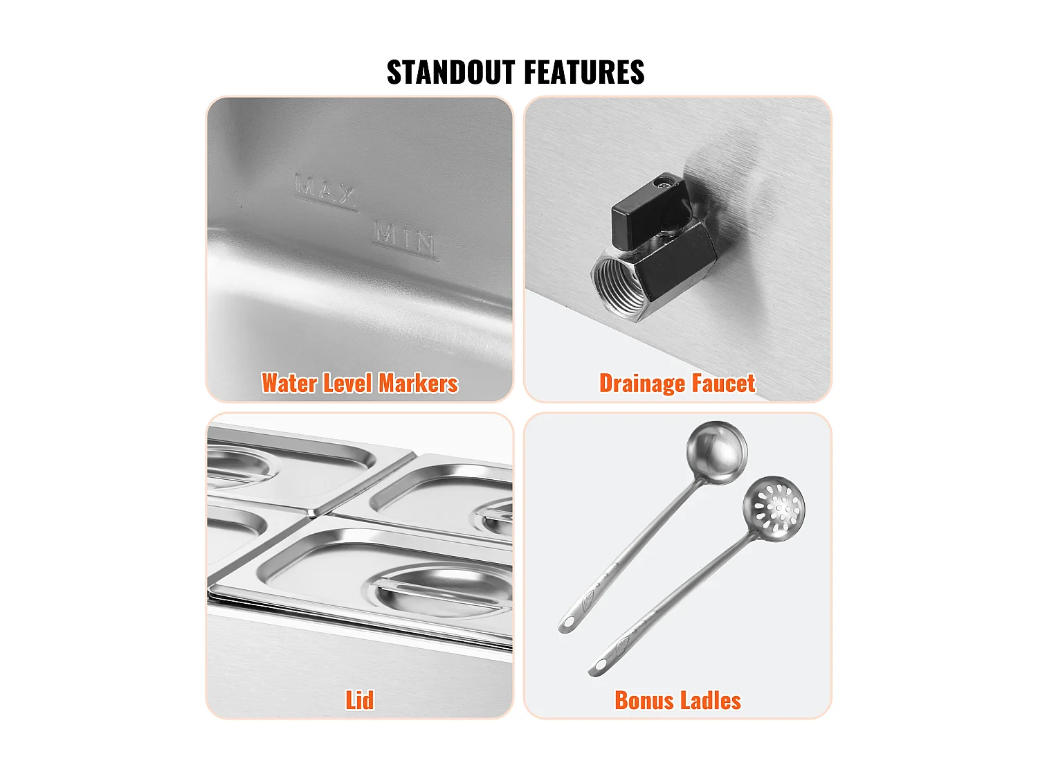 Chauffe-Plat Buffet SucceBuy Chauffe-Plats de Comptoir à 4 Plaques, Bain-Marie Électrique de 15 L pour Restaurants