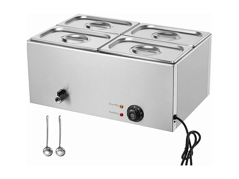 Calentador de Buffet Buffet SucceBuy Calentador de Alimentos de Encimera con 4 Platos y Baño María Eléctrico de 15 L para Restaurantes