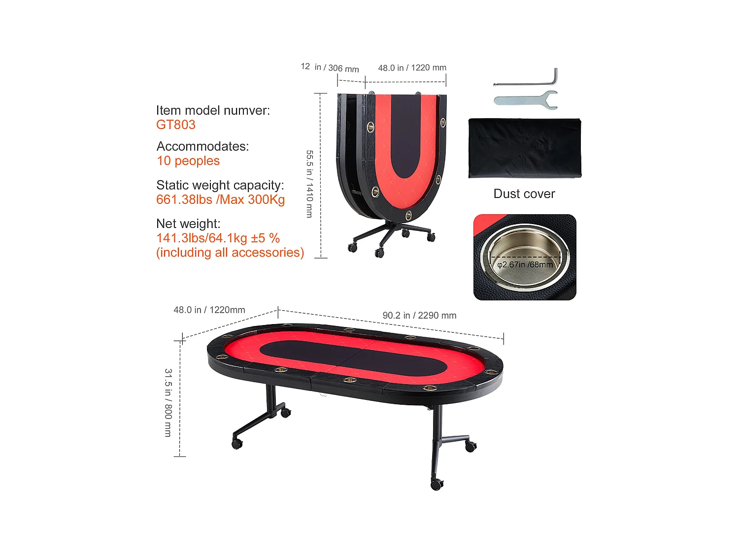 Table de Poker Pliable Ovale SucceBuy Table de Poker Pliable Ovale 10 Joueurs 229 cm, Blackjack de Casino et Texas Holdem