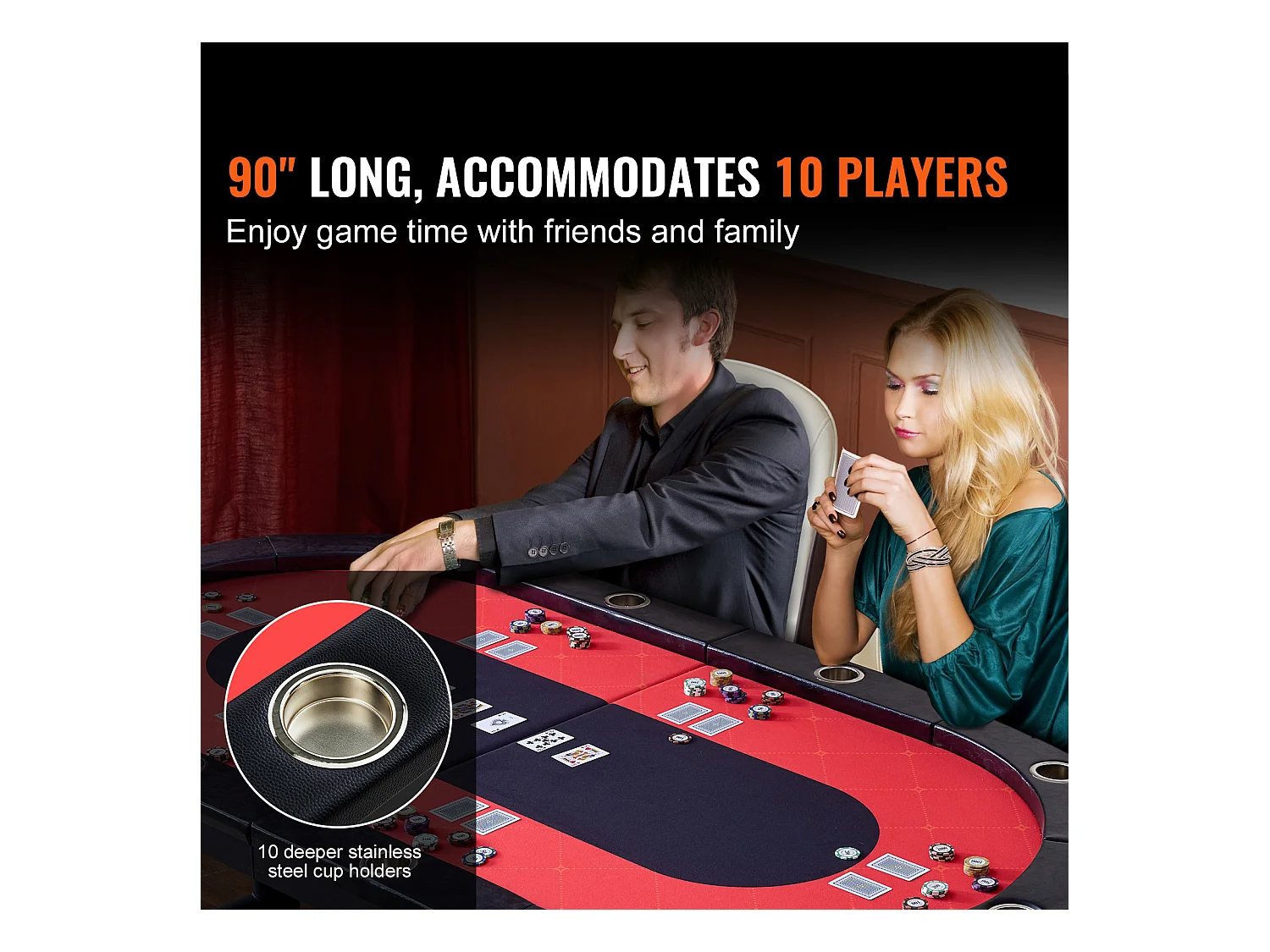 Table de Poker Pliable Ovale SucceBuy Table de Poker Pliable Ovale 10 Joueurs 229 cm, Blackjack de Casino et Texas Holdem