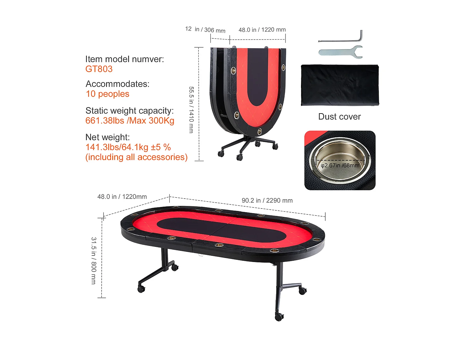 Table de Poker Pliable Ovale SucceBuy Table de Poker Pliable Ovale 10 Joueurs 229 cm, Blackjack de Casino et Texas Holdem