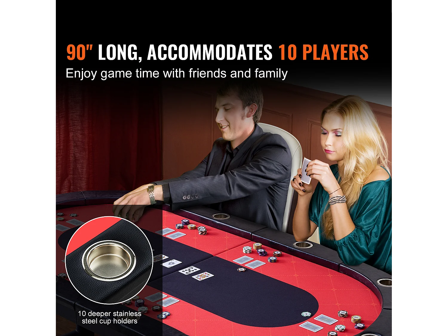 Table de Poker Pliable Ovale SucceBuy Table de Poker Pliable Ovale 10 Joueurs 229 cm, Blackjack de Casino et Texas Holdem