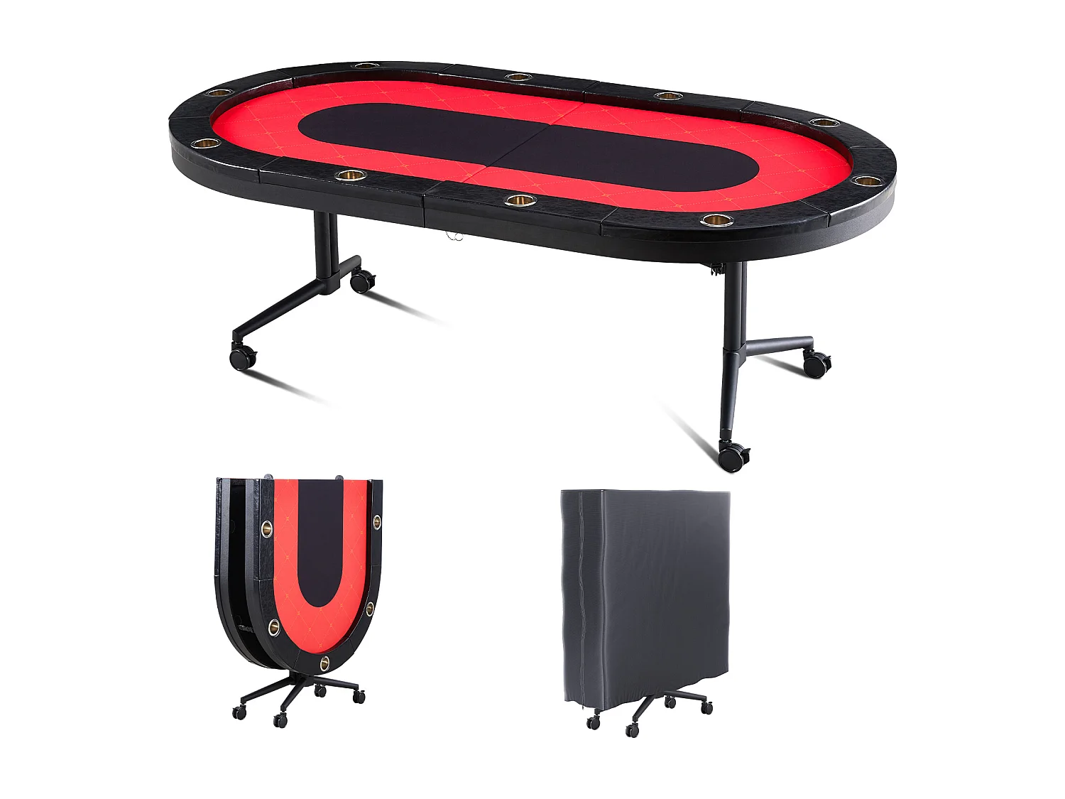 Table de Poker Pliable Ovale SucceBuy Table de Poker Pliable Ovale 10 Joueurs 229 cm, Blackjack de Casino et Texas Holdem