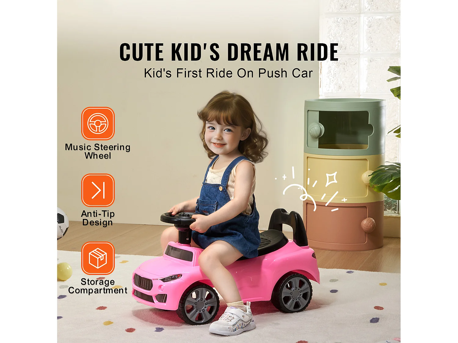 Passeggino Walker SucceBuy Macchinina Rosa per Bambini - Ideale per Bambini da 1 a 3 Anni, Ottima per Aiutare i Più Piccoli a Sviluppare l'Equilibrio