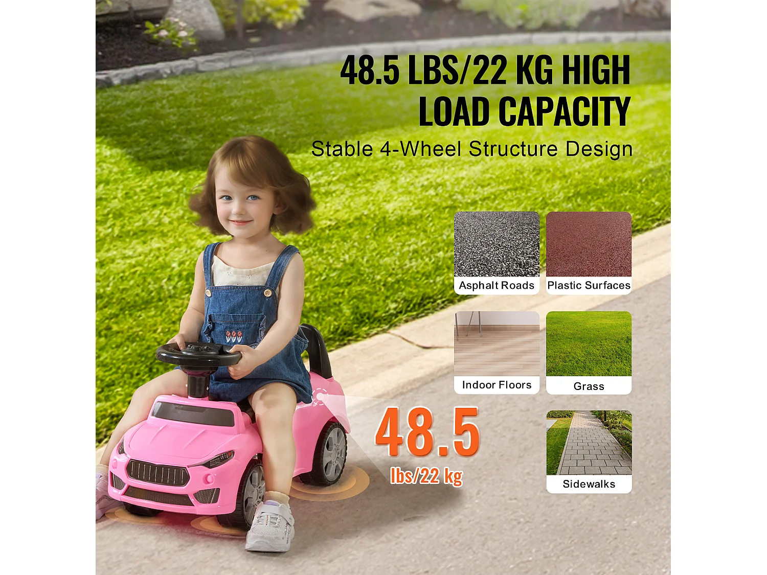 Passeggino Walker SucceBuy Macchinina Rosa per Bambini - Ideale per Bambini da 1 a 3 Anni, Ottima per Aiutare i Più Piccoli a Sviluppare l'Equilibrio