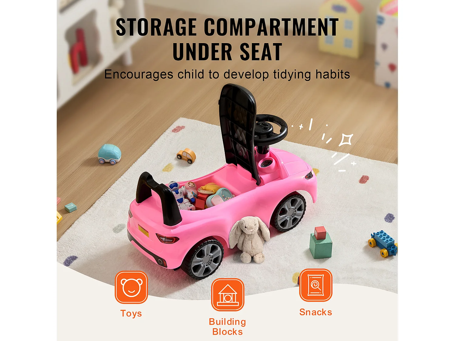 Passeggino Walker SucceBuy Macchinina Rosa per Bambini - Ideale per Bambini da 1 a 3 Anni, Ottima per Aiutare i Più Piccoli a Sviluppare l'Equilibrio