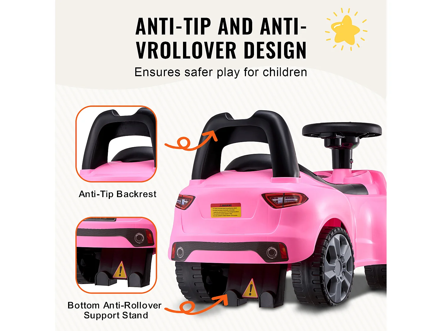 Passeggino Walker SucceBuy Macchinina Rosa per Bambini - Ideale per Bambini da 1 a 3 Anni, Ottima per Aiutare i Più Piccoli a Sviluppare l'Equilibrio