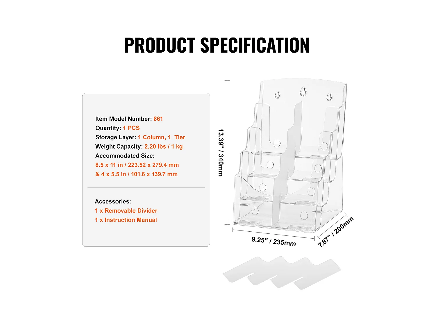 Porte-Brochures en Acrylique SucceBuy, 21,6 x 27,9 cm, Présentoir de Brochures à 4 Niveaux, Rack de Présentation de Documents