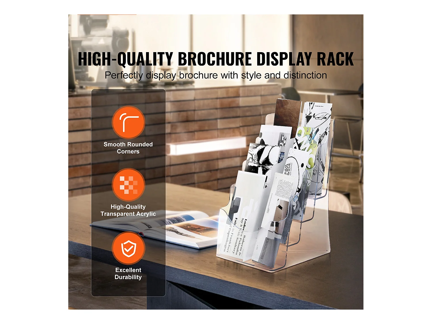 Porte-Brochures en Acrylique SucceBuy, 21,6 x 27,9 cm, Présentoir de Brochures à 4 Niveaux, Rack de Présentation de Documents