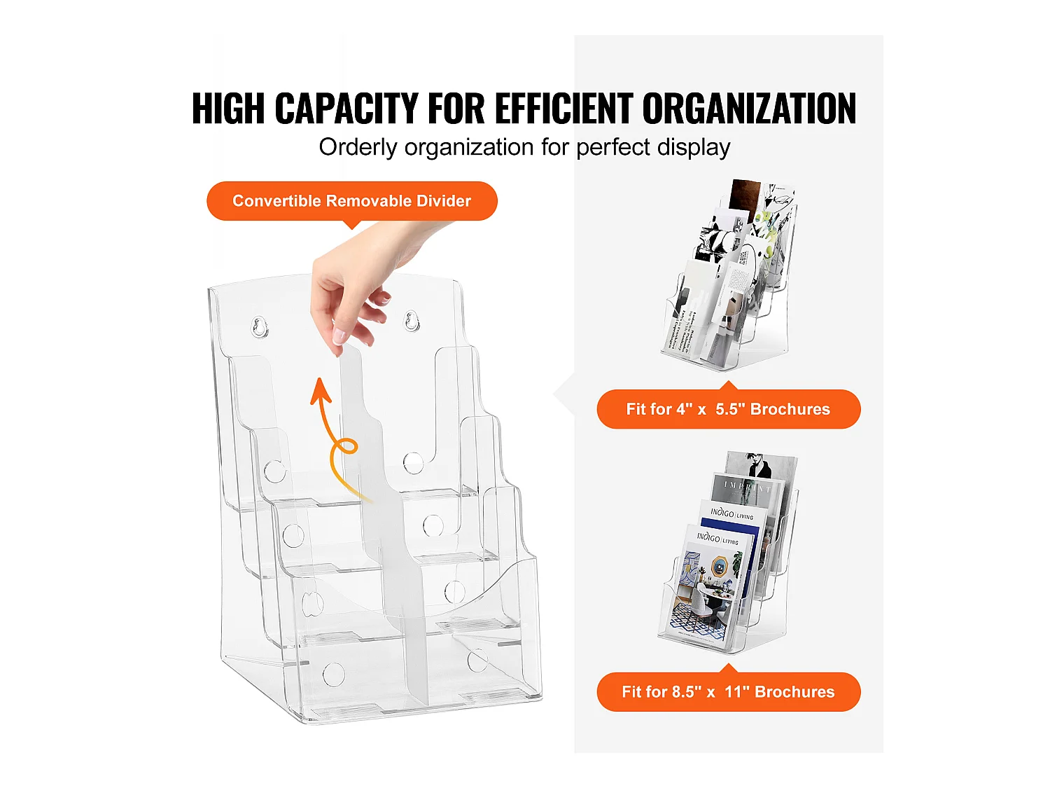 Porte-Brochures en Acrylique SucceBuy, 21,6 x 27,9 cm, Présentoir de Brochures à 4 Niveaux, Rack de Présentation de Documents