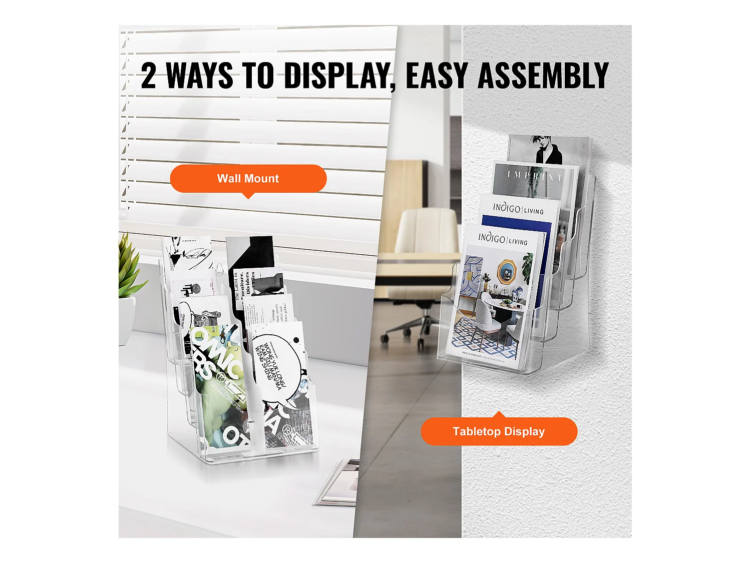 Porte-Brochures en Acrylique SucceBuy, 21,6 x 27,9 cm, Présentoir de Brochures à 4 Niveaux, Rack de Présentation de Documents