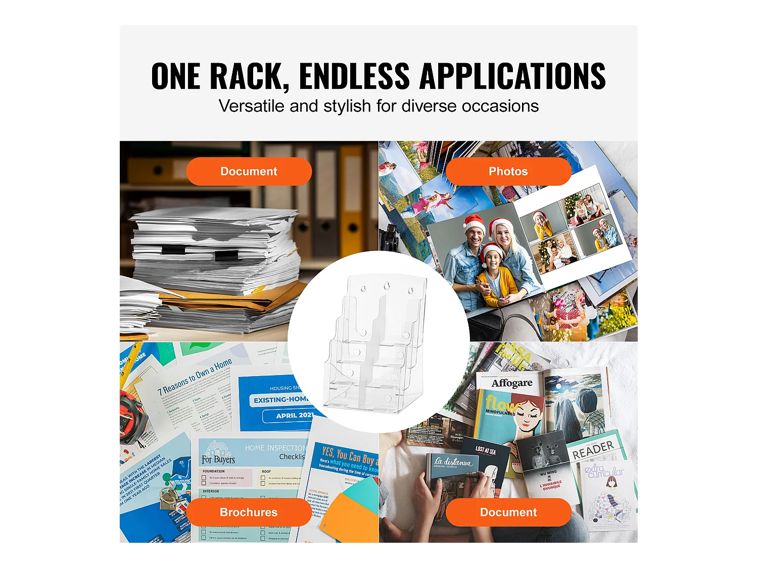 Porte-Brochures en Acrylique SucceBuy, 21,6 x 27,9 cm, Présentoir de Brochures à 4 Niveaux, Rack de Présentation de Documents