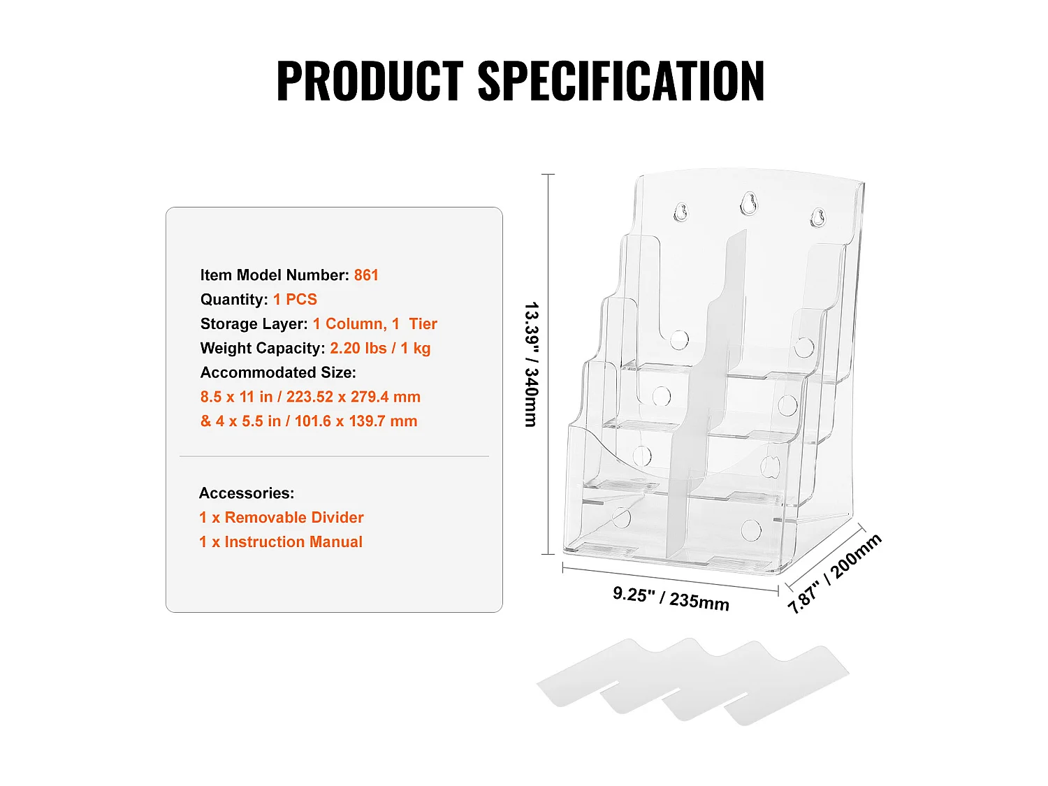Porta-Folhetos de Acrílico SucceBuy, 21,6 x 27,9 cm, Expositor de Folhetos de 4 Níveis, Rack de Apresentação de Documentos