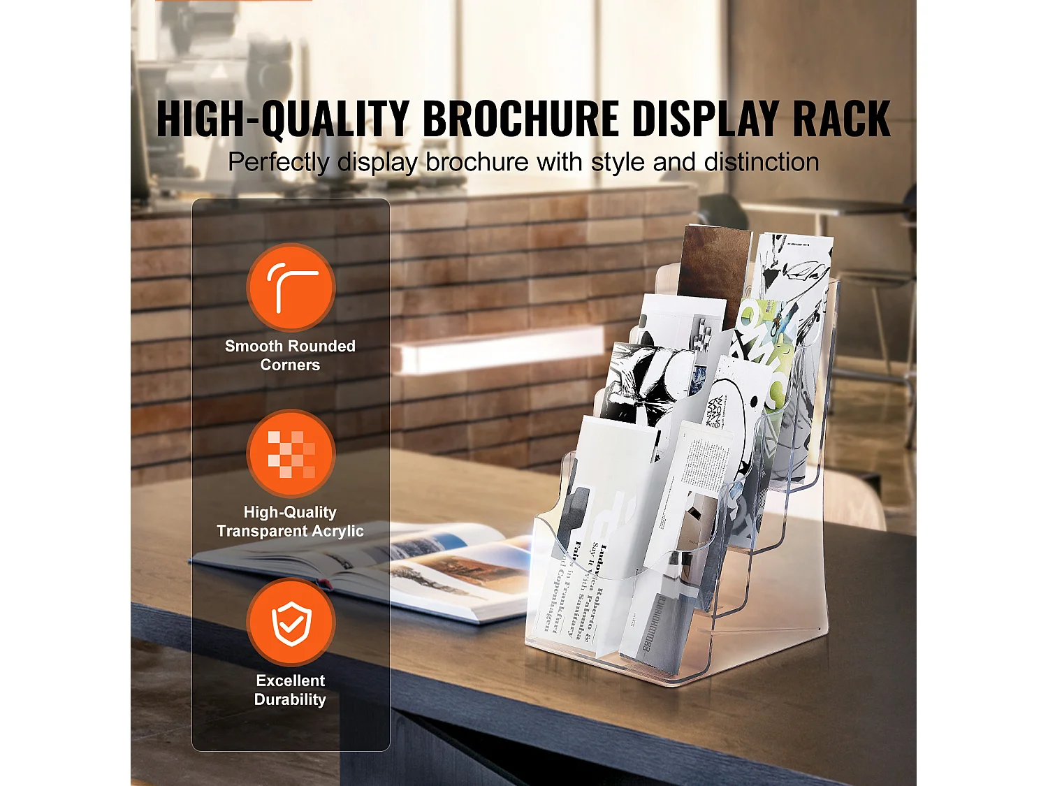 Porta-Folhetos de Acrílico SucceBuy, 21,6 x 27,9 cm, Expositor de Folhetos de 4 Níveis, Rack de Apresentação de Documentos