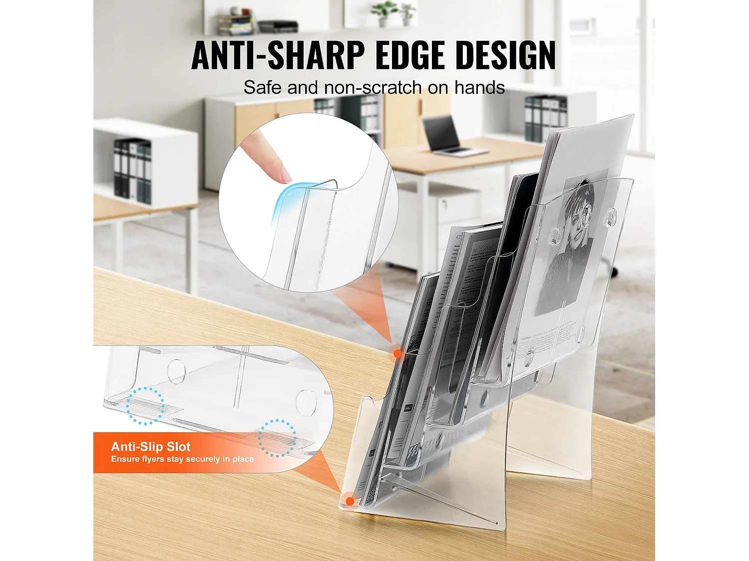 Porta-Folhetos de Acrílico SucceBuy, 21,6 x 27,9 cm, Expositor de Folhetos de 4 Níveis, Rack de Apresentação de Documentos