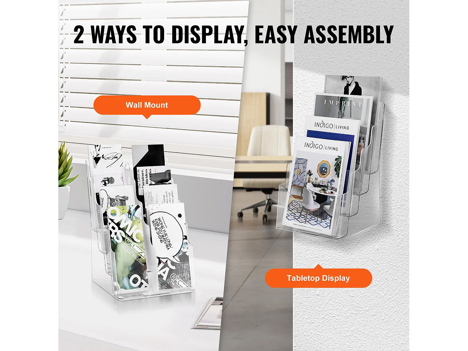 Porta-Folhetos de Acrílico SucceBuy, 21,6 x 27,9 cm, Expositor de Folhetos de 4 Níveis, Rack de Apresentação de Documentos