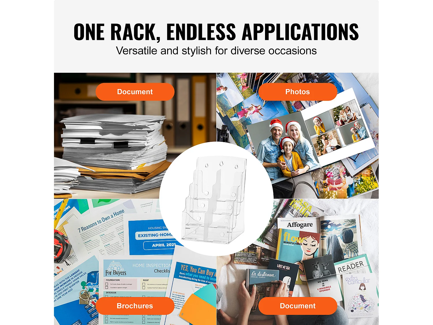 Porta-Folhetos de Acrílico SucceBuy, 21,6 x 27,9 cm, Expositor de Folhetos de 4 Níveis, Rack de Apresentação de Documentos
