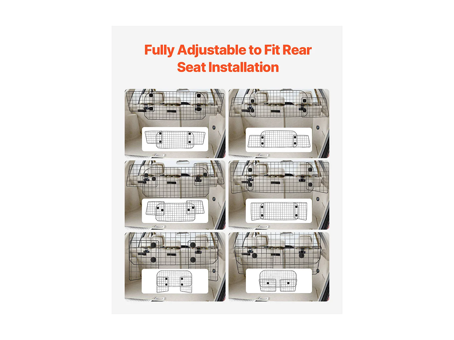 Barrera de Seguridad Ajustable para Perros SucceBuy, (96 a 168 cm), Separador de Coche para Espacio de Carga