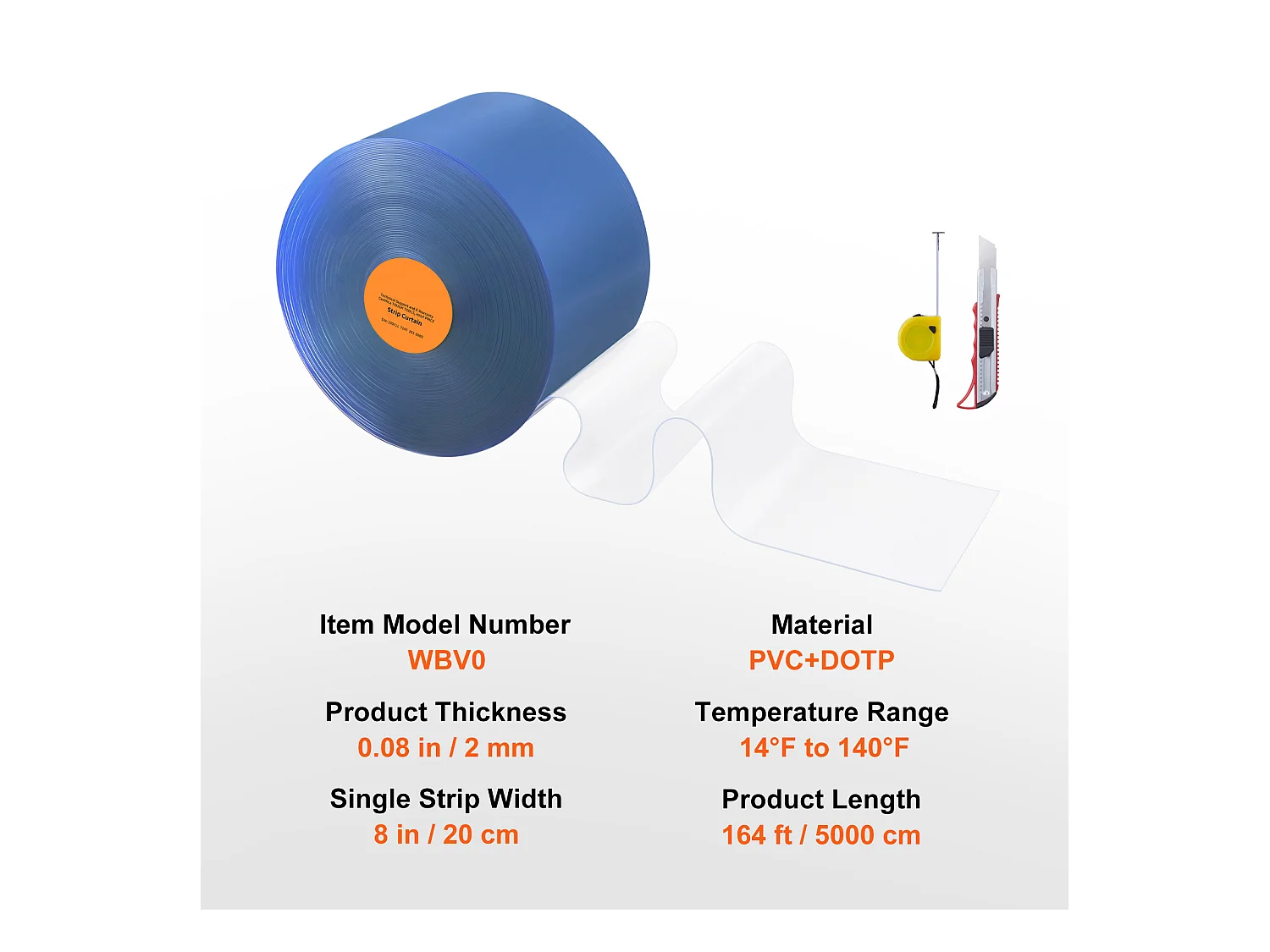 Tira de Cortina de Porta SucceBuy Cortina de Tiras em PVC para Porta - Rolo de 5 x 20 cm para Frigorífico e Congelador - Plástico Transparente