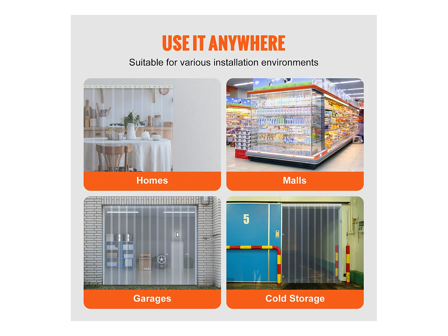 Tira de Cortina de Porta SucceBuy Cortina de Tiras em PVC para Porta - Rolo de 5 x 20 cm para Frigorífico e Congelador - Plástico Transparente