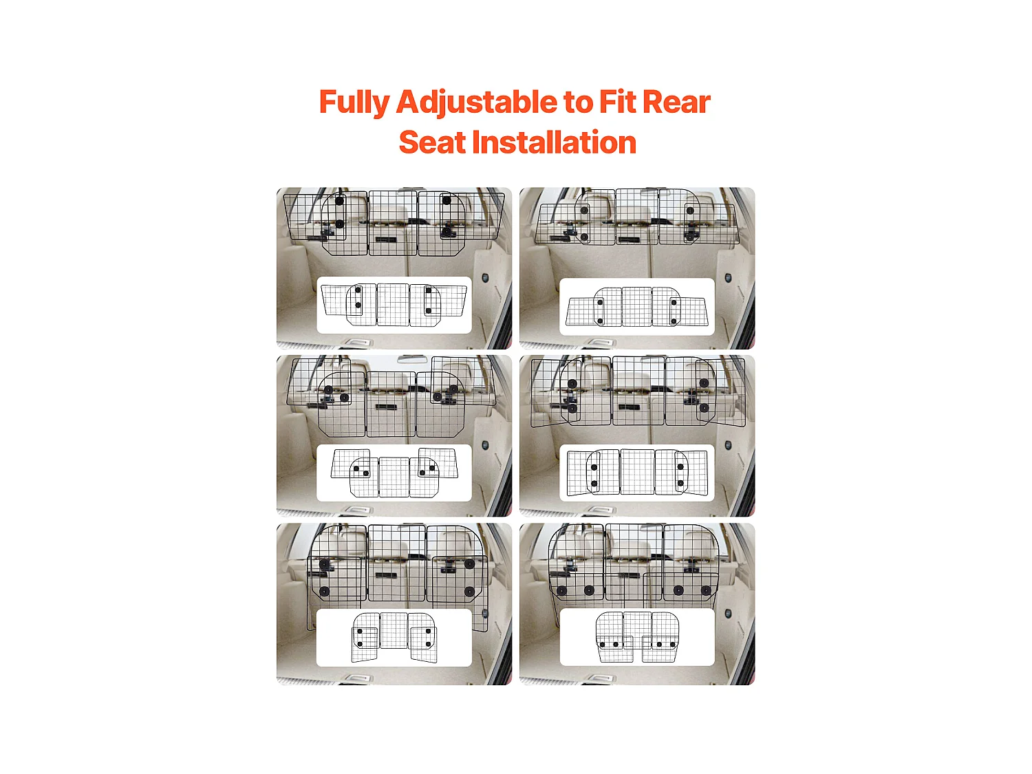 Barrière de Sécurité Réglable pour Chien SucceBuy, (93 à 152 cm), Séparateur de Voiture pour Espace de Chargement