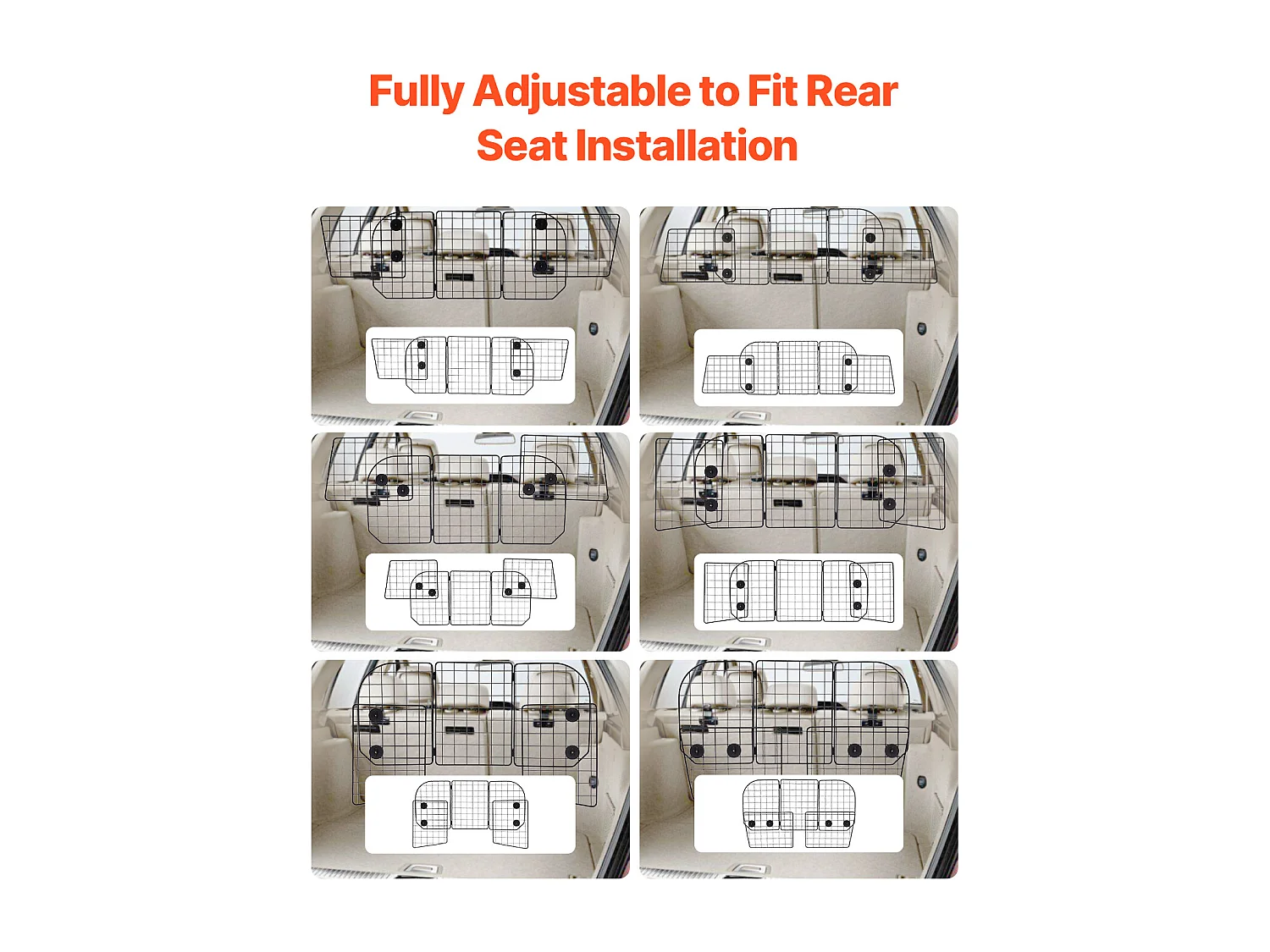 Barrera de Seguridad Ajustable para Perros SucceBuy, (93 a 152 cm), Separador de Coche para Espacio de Carga