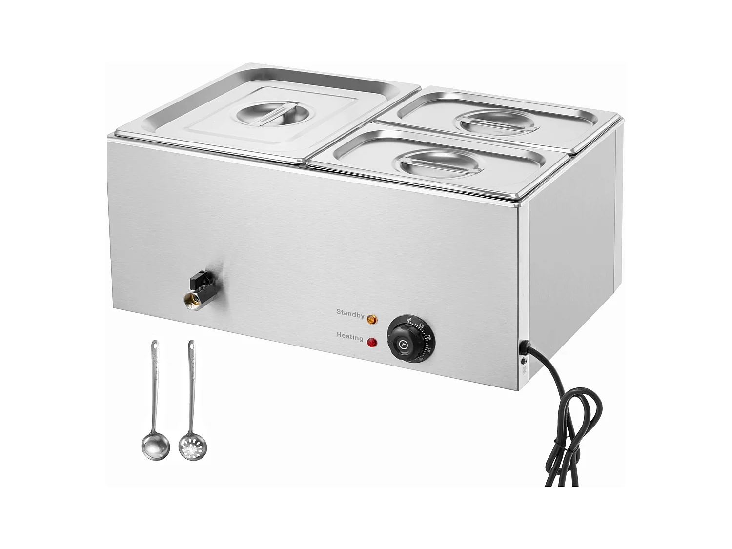 Buffetwarmer SucceBuy 1200 W Commerciële Voedselverwarmer met 3 Schalen, 540 x 360 x 250 mm, Roestvrij Staal, Instelbare Temperatuur, 8 kg