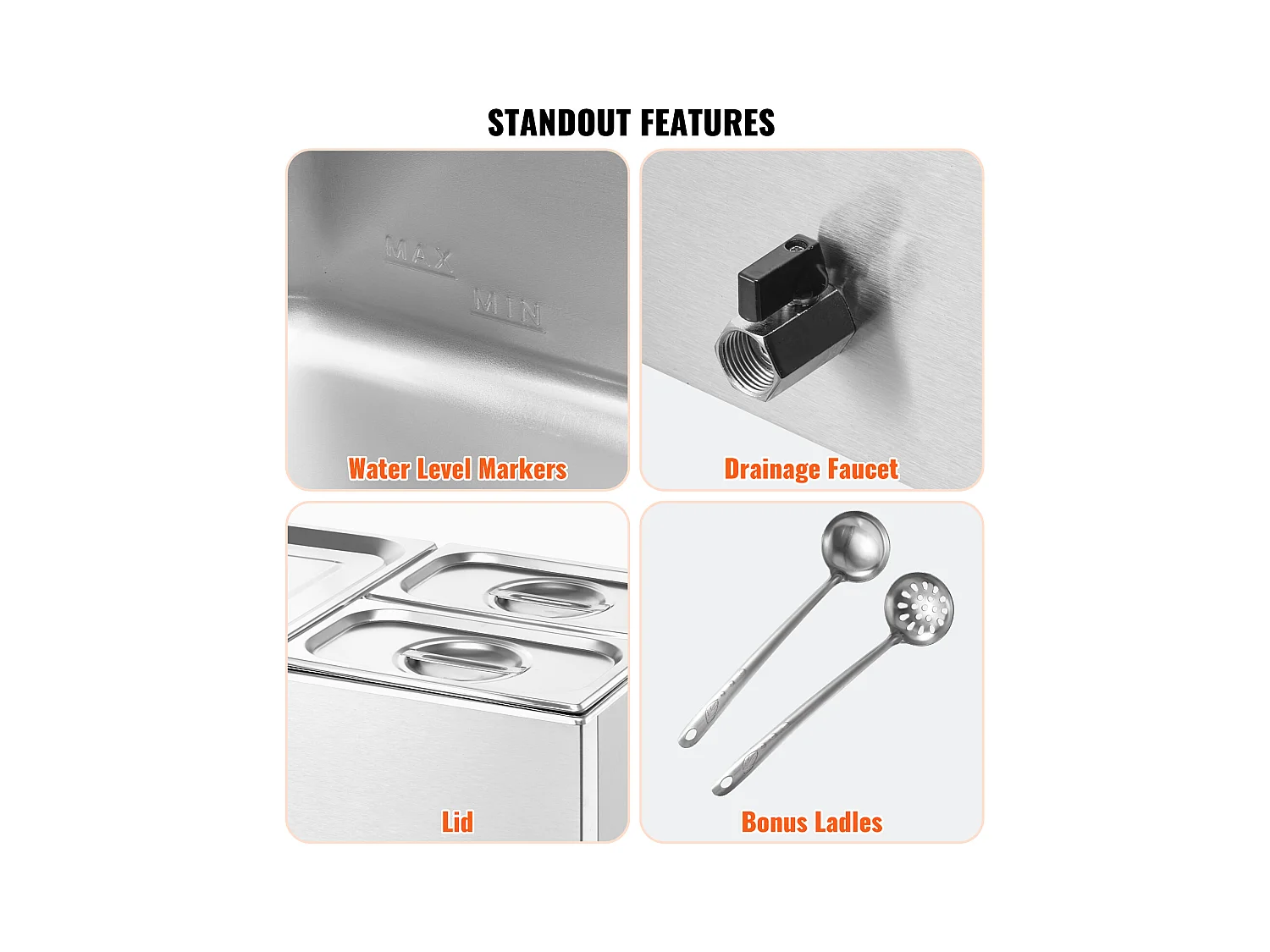 Buffetwarmer SucceBuy 1200 W Commerciële Voedselverwarmer met 3 Schalen, 540 x 360 x 250 mm, Roestvrij Staal, Instelbare Temperatuur, 8 kg