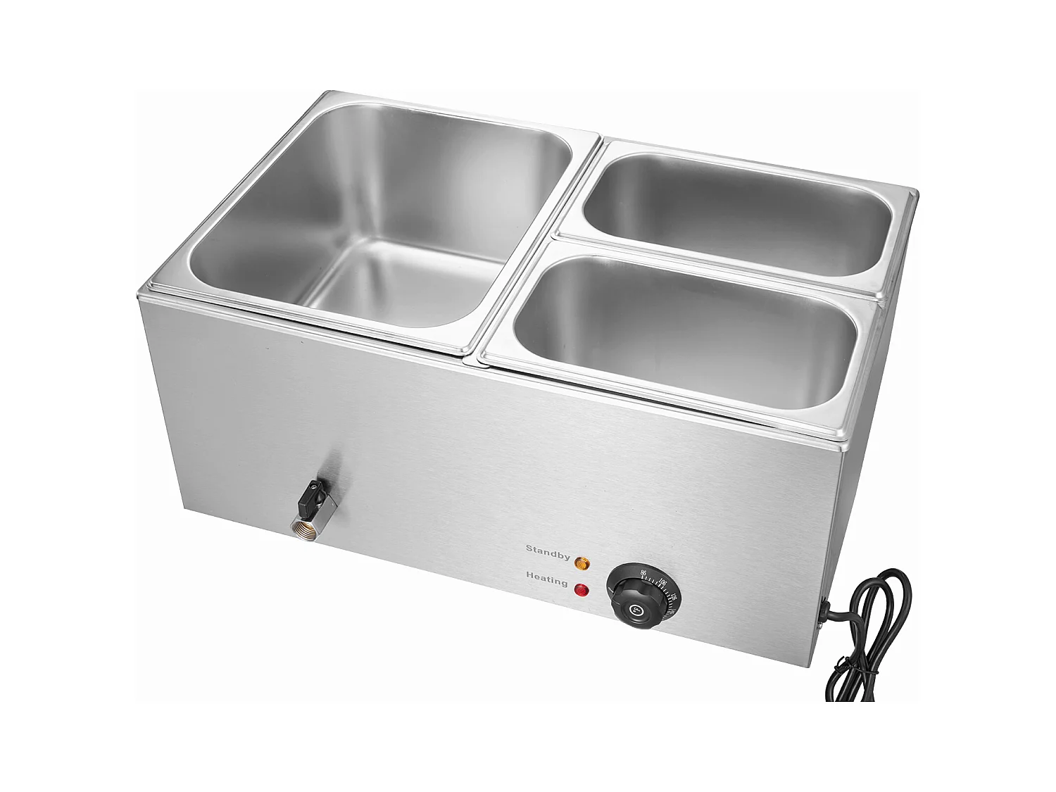 Buffetwarmer SucceBuy 1200 W Commerciële Voedselverwarmer met 3 Schalen, 540 x 360 x 250 mm, Roestvrij Staal, Instelbare Temperatuur, 8 kg