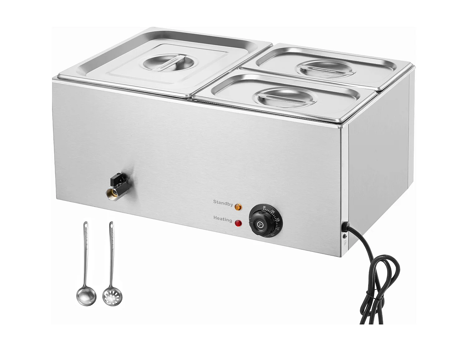 Scaldavivande a Buffet SucceBuy Scaldavivande Professionale a 3 Vassoi, 1200 W, 540 x 360 x 250 mm, Acciaio Inox, Temperatura Regolabile, 8 kg