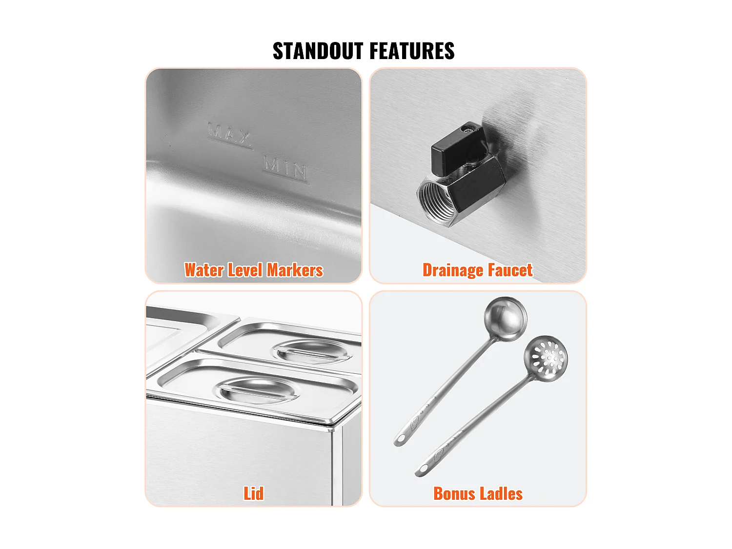 Scaldavivande a Buffet SucceBuy Scaldavivande Professionale a 3 Vassoi, 1200 W, 540 x 360 x 250 mm, Acciaio Inox, Temperatura Regolabile, 8 kg