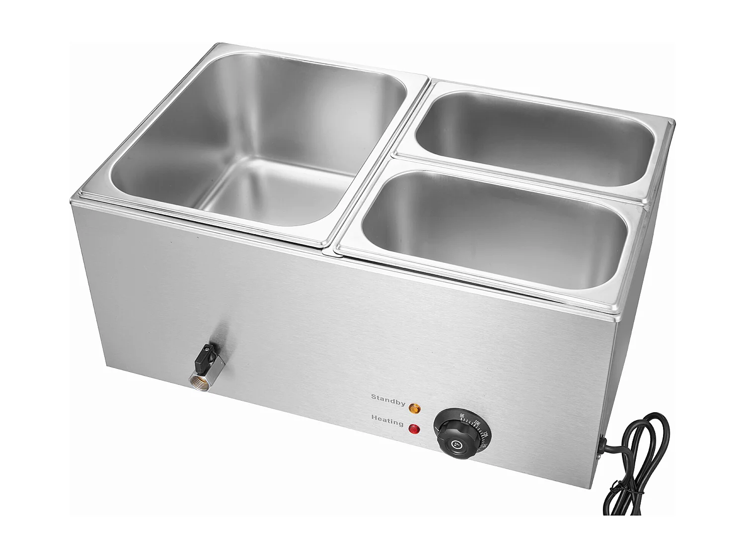 Scaldavivande a Buffet SucceBuy Scaldavivande Professionale a 3 Vassoi, 1200 W, 540 x 360 x 250 mm, Acciaio Inox, Temperatura Regolabile, 8 kg